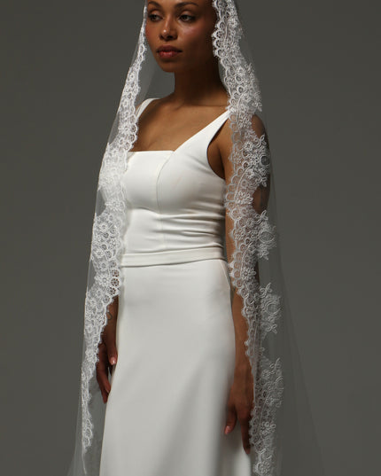 Lace Boho Cathedral Veil: One Tier Mantilla, Ivory Tulle