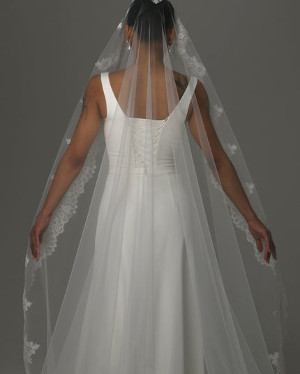 Lace Boho Cathedral Veil: One Tier Mantilla, Ivory Tulle