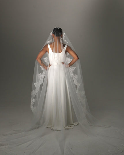 Lace Boho Cathedral Veil: One Tier Mantilla, Ivory Tulle