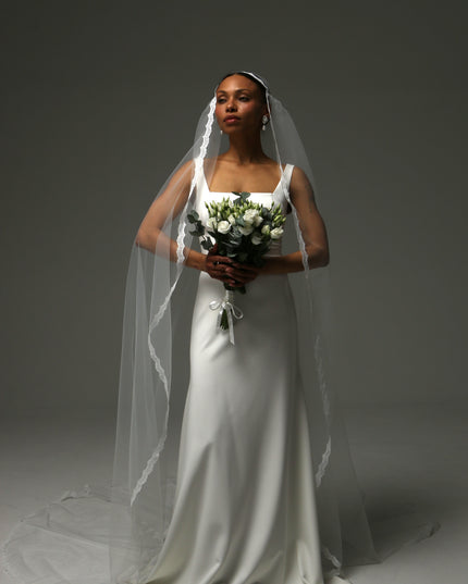 Juliet Cap Cathedral Veil – Lace Edge Soft Tulle Veil