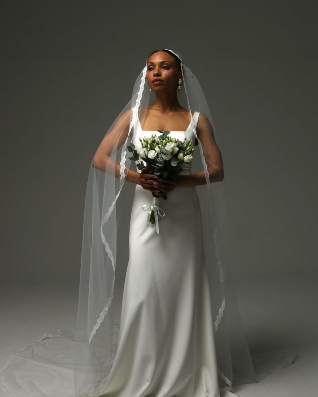 Juliet Cap Cathedral Veil – Lace Edge Soft Tulle Veil