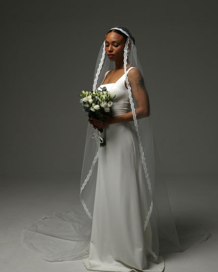 Juliet Cap Cathedral Veil – Lace Edge Soft Tulle Veil