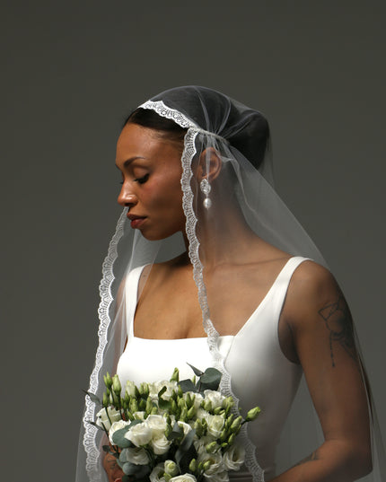 Juliet Cap Cathedral Veil – Lace Edge Soft Tulle Veil