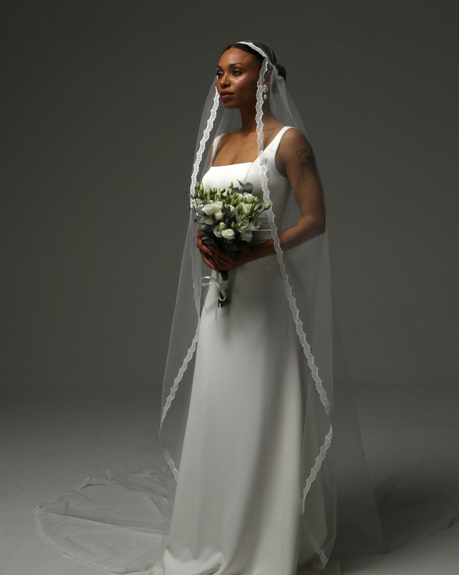 Juliet Cap Cathedral Veil – Lace Edge Soft Tulle Veil