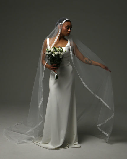 Juliet Cap Cathedral Veil – Lace Edge Soft Tulle Veil