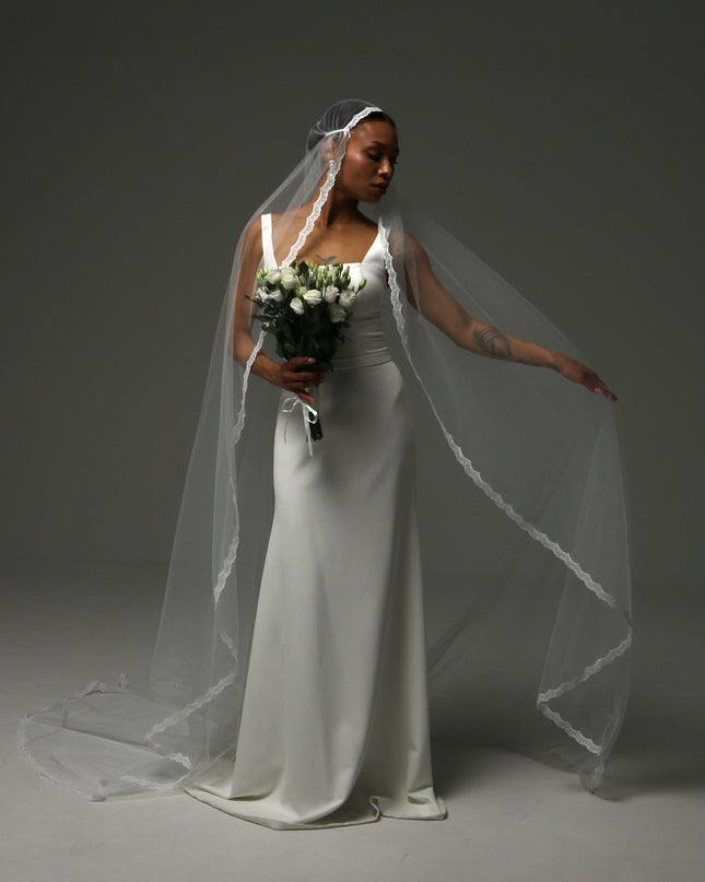 Juliet Cap Cathedral Veil – Lace Edge Soft Tulle Veil