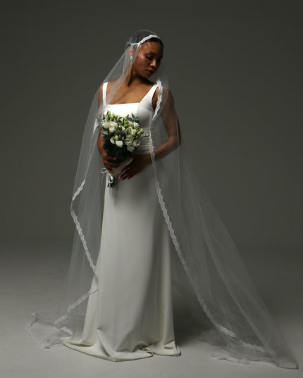 Juliet Cap Cathedral Veil – Lace Edge Soft Tulle Veil