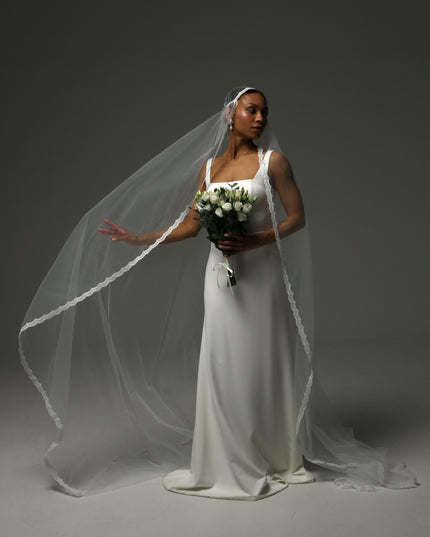 Juliet Cap Cathedral Veil – Lace Edge Soft Tulle Veil