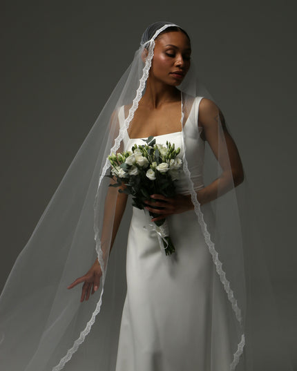 Juliet Cap Cathedral Veil – Lace Edge Soft Tulle Veil