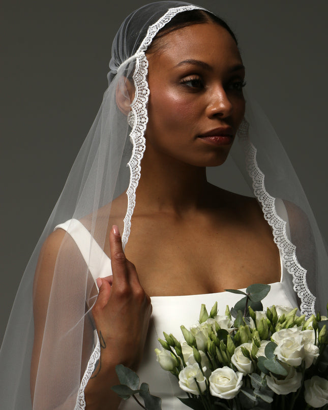 Juliet Cap Cathedral Veil – Lace Edge Soft Tulle Veil