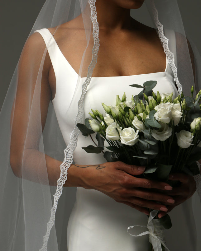 Juliet Cap Cathedral Veil – Lace Edge Soft Tulle Veil