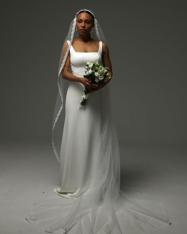 Juliet Cap Cathedral Veil – Lace Edge Soft Tulle Veil