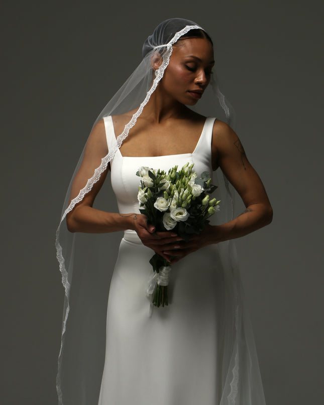 Juliet Cap Cathedral Veil – Lace Edge Soft Tulle Veil