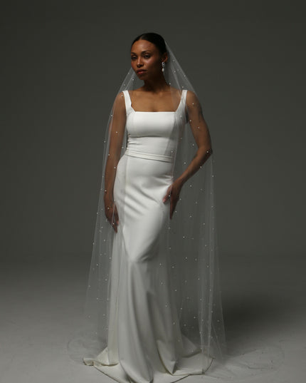 Pearl Cathedral Veil – One Tier Elegant Bridal Veil
