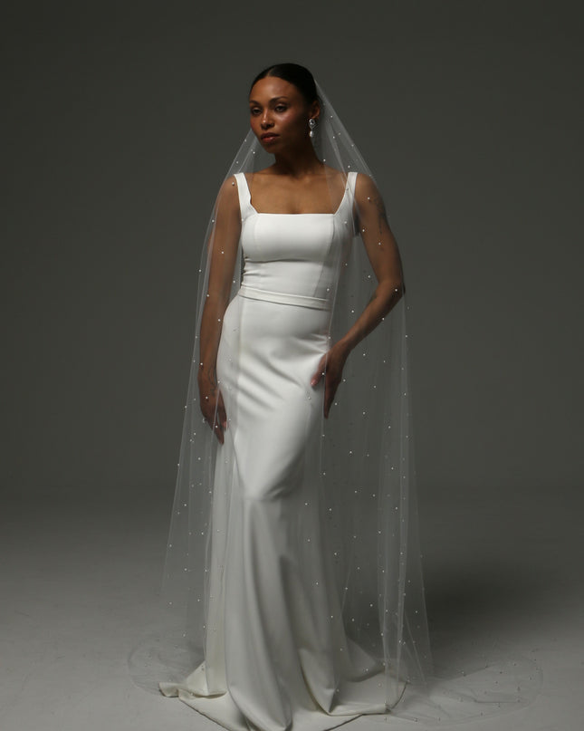 Pearl Cathedral Veil – One Tier Elegant Bridal Veil