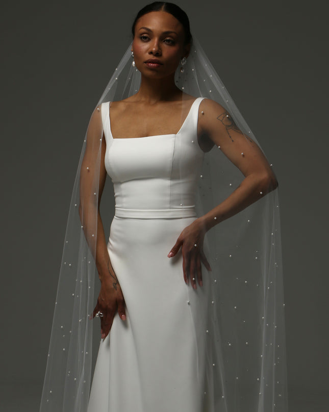 Pearl Cathedral Veil – One Tier Elegant Bridal Veil
