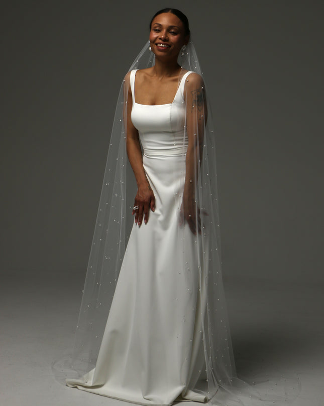 Pearl Cathedral Veil – One Tier Elegant Bridal Veil