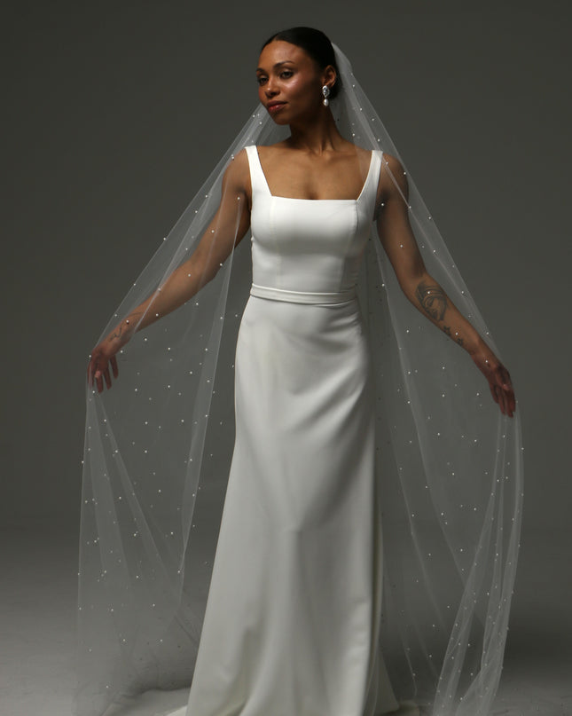 Pearl Cathedral Veil – One Tier Elegant Bridal Veil
