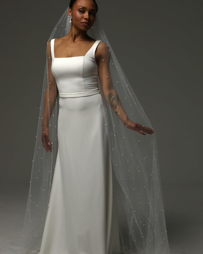 Pearl Cathedral Veil – One Tier Elegant Bridal Veil