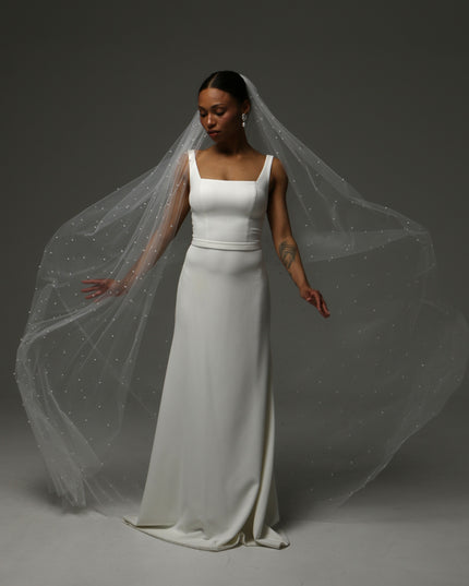 Pearl Cathedral Veil – One Tier Elegant Bridal Veil