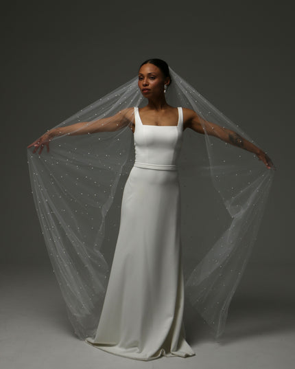 Pearl Cathedral Veil – One Tier Elegant Bridal Veil