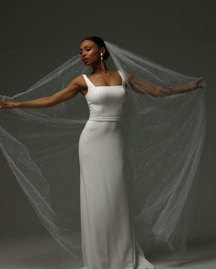 Pearl Cathedral Veil – One Tier Elegant Bridal Veil