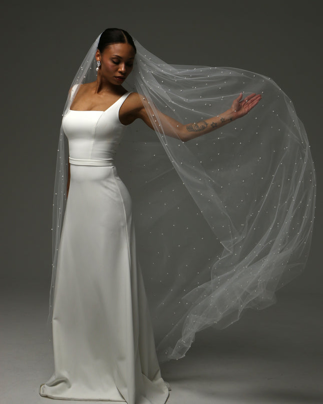 Pearl Cathedral Veil – One Tier Elegant Bridal Veil