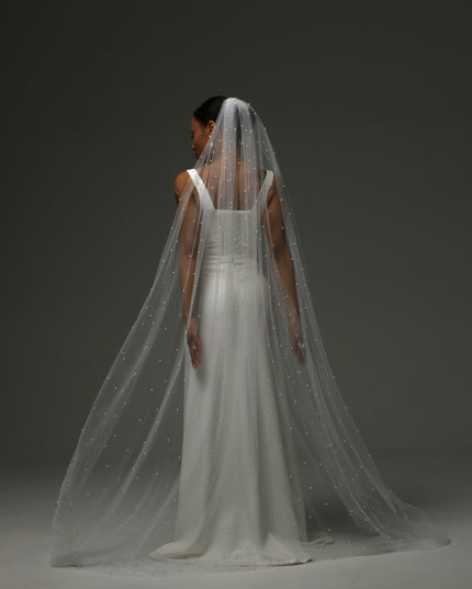 Pearl Cathedral Veil – One Tier Elegant Bridal Veil