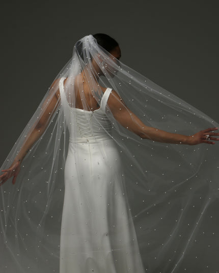 Pearl Cathedral Veil – One Tier Elegant Bridal Veil