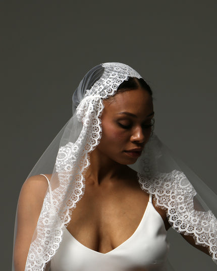 Juliet Cap Cathedral Veil – Wide Lace Edge Bridal Veil