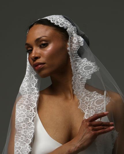 Juliet Cap Cathedral Veil – Wide Lace Edge Bridal Veil