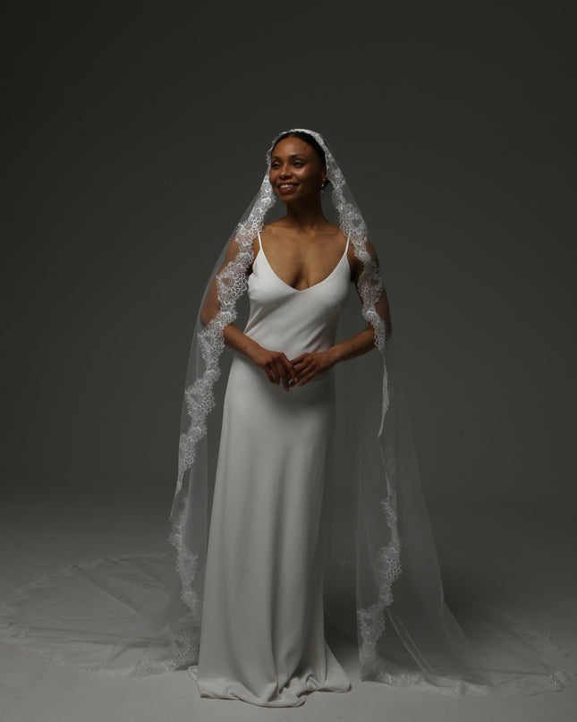 Cathedral Mantilla Veil – Lace Edge Soft Tulle Bridal Veil