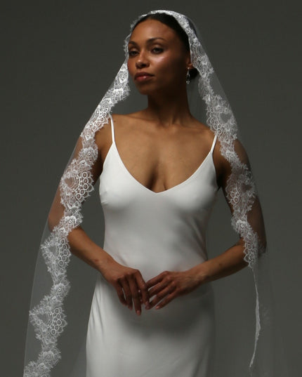 Cathedral Mantilla Veil – Lace Edge Soft Tulle Bridal Veil