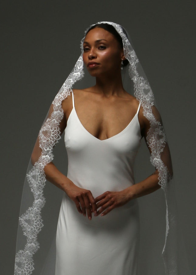 Cathedral Mantilla Veil – Lace Edge Soft Tulle Bridal Veil