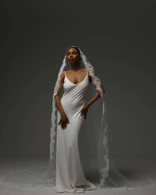 Cathedral Mantilla Veil – Lace Edge Soft Tulle Bridal Veil