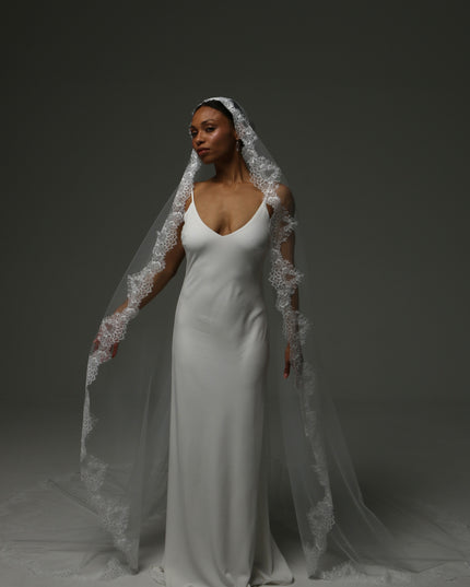 Cathedral Mantilla Veil – Lace Edge Soft Tulle Bridal Veil