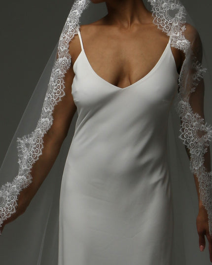 Cathedral Mantilla Veil – Lace Edge Soft Tulle Bridal Veil