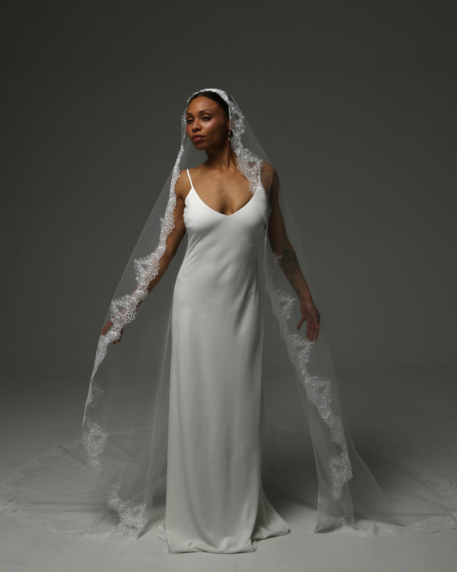 Cathedral Mantilla Veil – Lace Edge Soft Tulle Bridal Veil