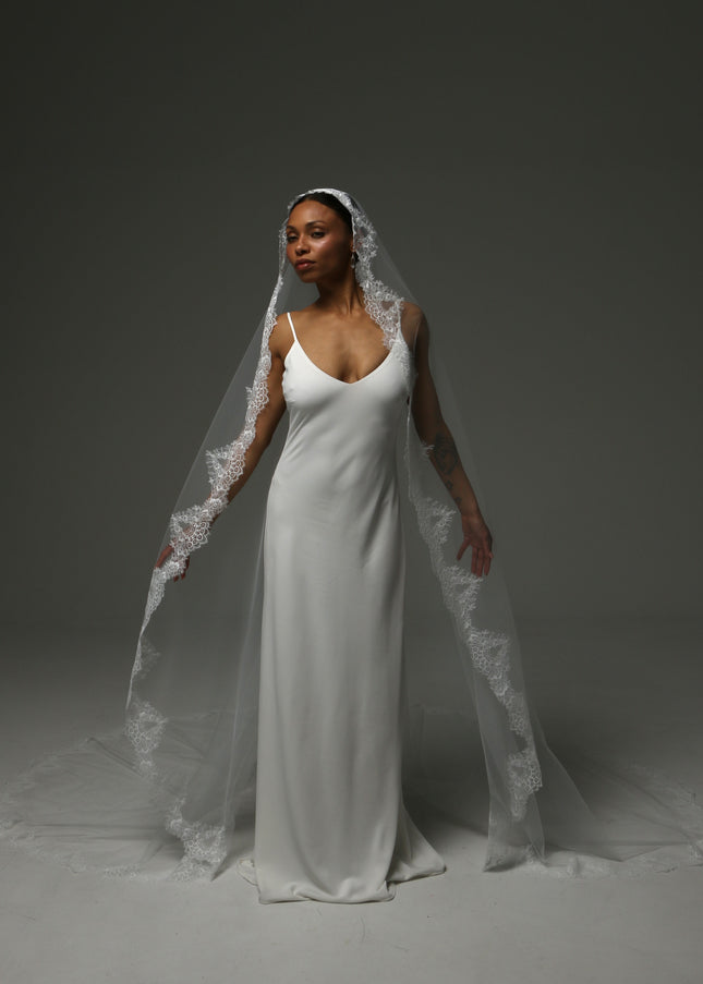 Cathedral Mantilla Veil – Lace Edge Soft Tulle Bridal Veil