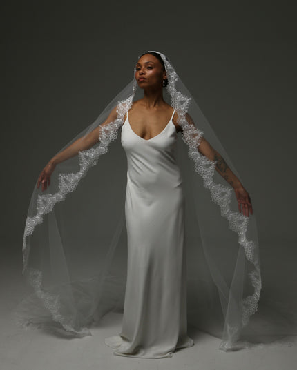 Cathedral Mantilla Veil – Lace Edge Soft Tulle Bridal Veil