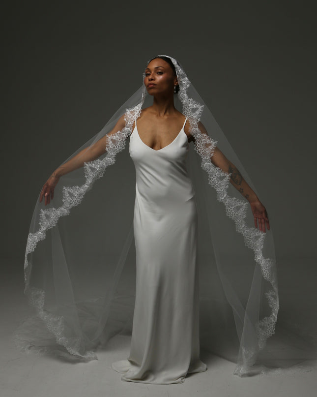 Cathedral Mantilla Veil – Lace Edge Soft Tulle Bridal Veil
