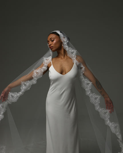 Cathedral Mantilla Veil – Lace Edge Soft Tulle Bridal Veil