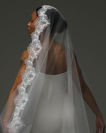 Cathedral Mantilla Veil – Lace Edge Soft Tulle Bridal Veil