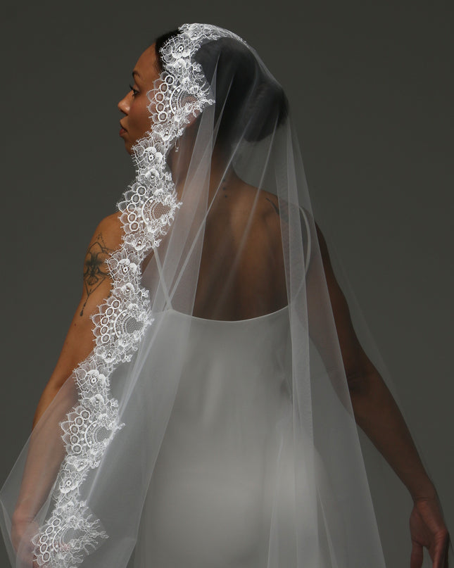 Cathedral Mantilla Veil – Lace Edge Soft Tulle Bridal Veil