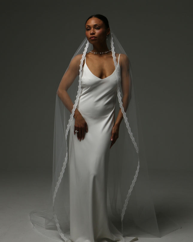 Lace Edge Cathedral Veil – One Tier Soft Tulle Bridal Veil