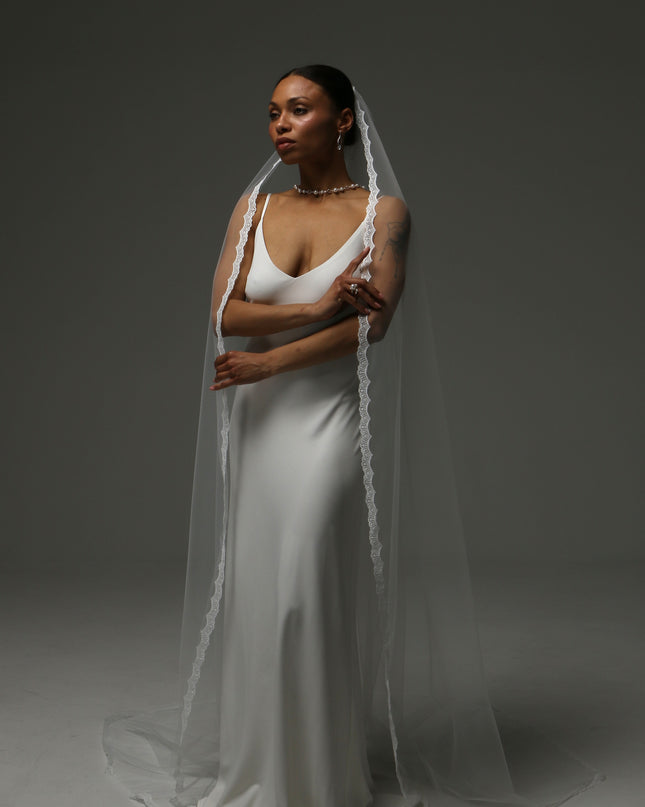 Lace Edge Cathedral Veil – One Tier Soft Tulle Bridal Veil