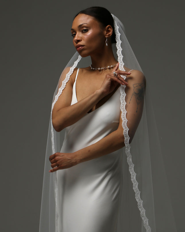 Lace Edge Cathedral Veil – One Tier Soft Tulle Bridal Veil