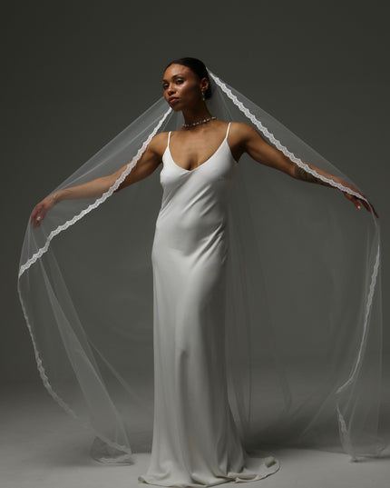 Lace Edge Cathedral Veil – One Tier Soft Tulle Bridal Veil