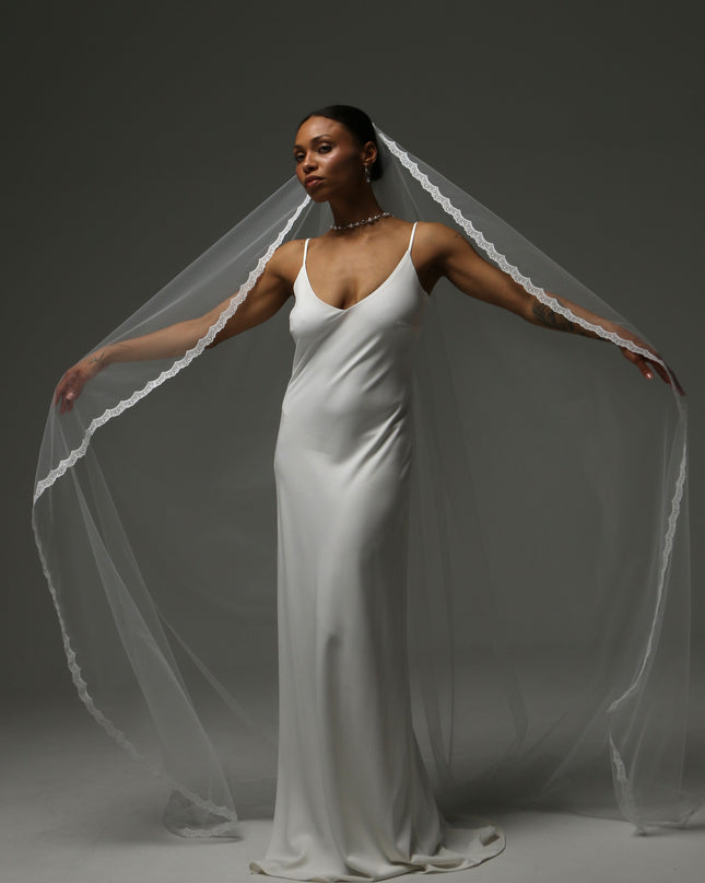 Lace Edge Cathedral Veil – One Tier Soft Tulle Bridal Veil