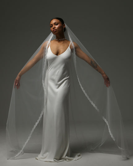Lace Edge Cathedral Veil – One Tier Soft Tulle Bridal Veil